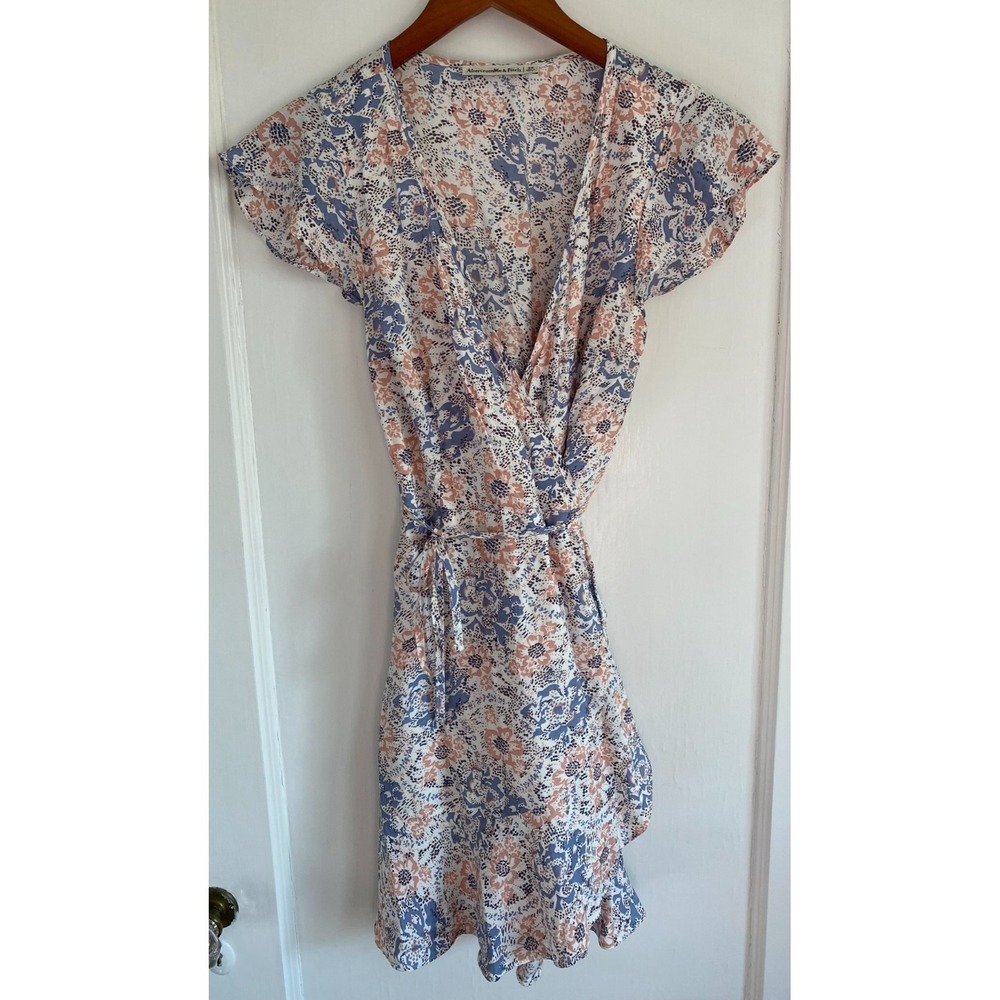Abercrombie Fitch ~ Mini Floral Wrap Dress Short Sleeve Ruffle Hem ~ Women's XS